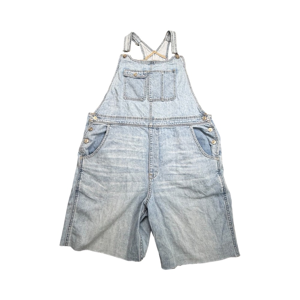 American Eagle Overalls Women XL Light Wash Shortalls Cotton Denim Boho